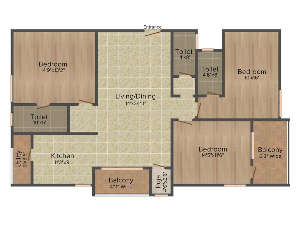 Anuhar 99 Parc (3BHK+3T (1,885 sq ft)   Pooja Room 1885 sq ft)