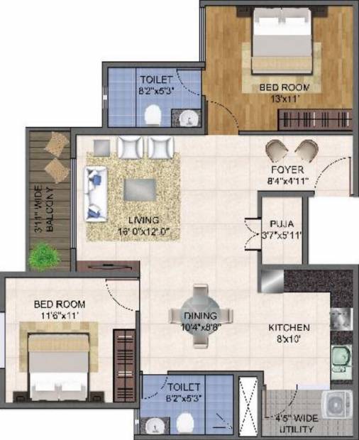 Master Classic Residency (2BHK+2T (1,242 sq ft)   Pooja Room 1242 sq ft)