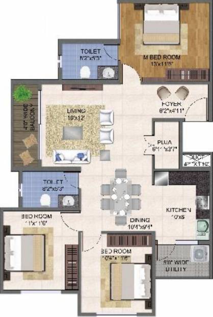 Master Classic Residency (3BHK+2T (1,443 sq ft)   Pooja Room 1443 sq ft)