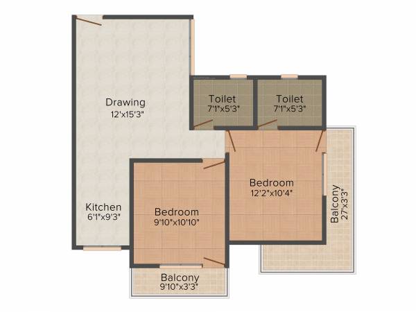 Mega Capital Tower (2BHK+2T (930 sq ft) 930 sq ft)