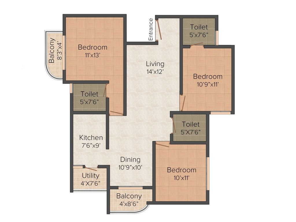 CMRS Misty Winds (3BHK+3T (1,407 sq ft) 1407 sq ft)
