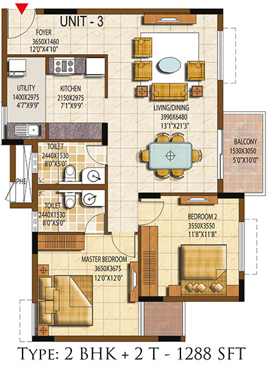 Salarpuria Sattva Navaratna Residency (2BHK+2T (1,288 sq ft) 1288 sq ft) Salarpuria Sattva Navaratna Residency (2BHK+2T (1,288 sq ft) 1288 sq ft)