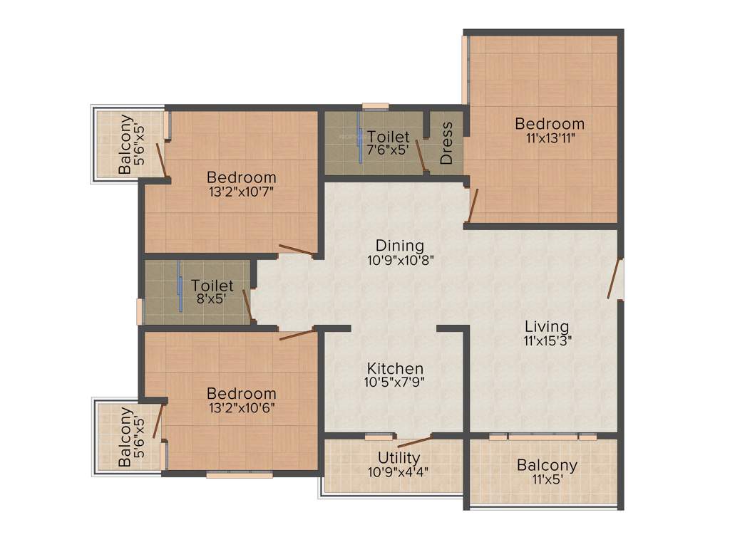 Vishnu Parimala Riviera (3BHK+2T (1,435 sq ft) 1435 sq ft)