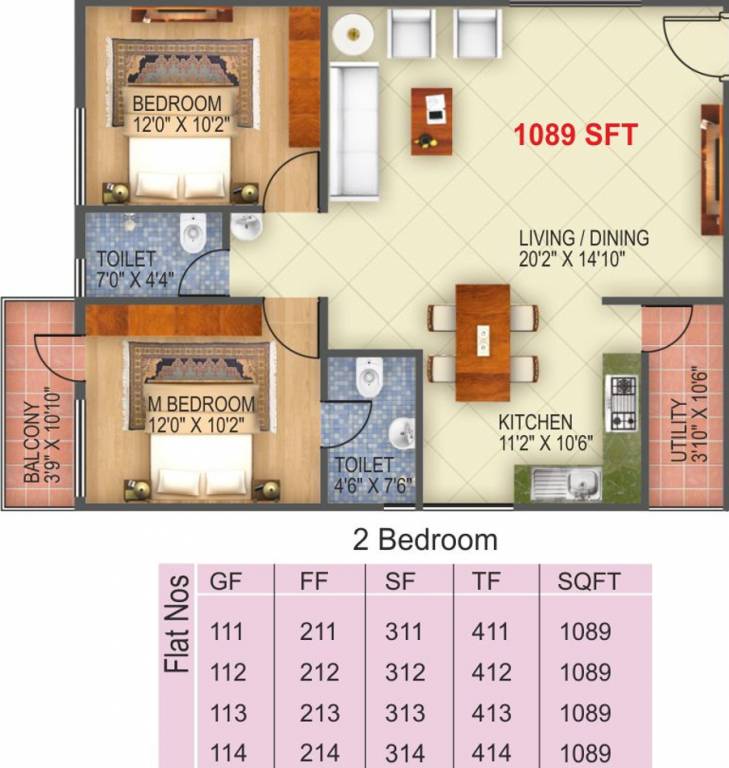 Pyramid Carnations (2BHK+2T (1,089 sq ft) 1089 sq ft)
