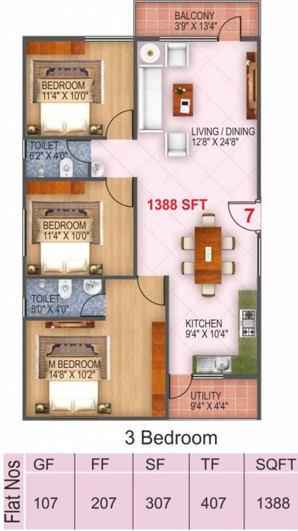 Pyramid Carnations (3BHK+2T (1,388 sq ft) 1388 sq ft) Pyramid Carnations (3BHK+2T (1,388 sq ft) 1388 sq ft)