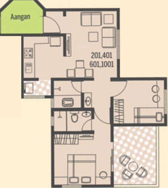 Bhoomi Orabelle (1BHK+1T (845 sq ft) + Study Room 845 sq ft)