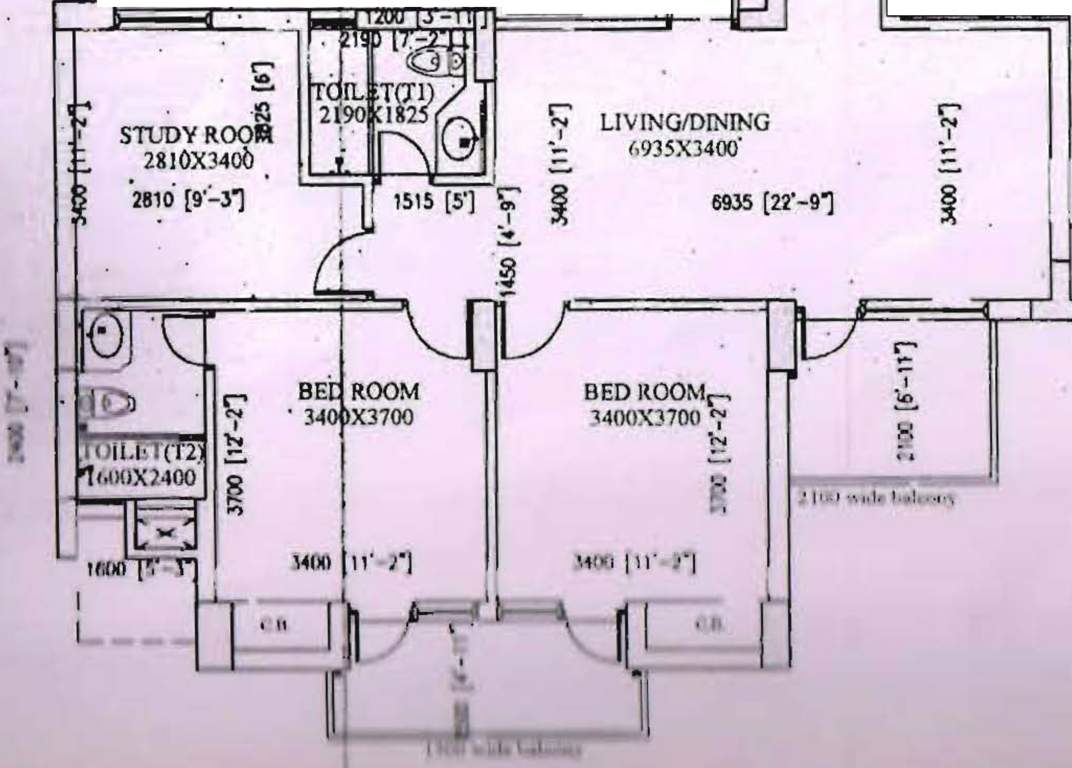 Vipul Gardens (2BHK+2T (1,409 sq ft)   Study Room 1409 sq ft)