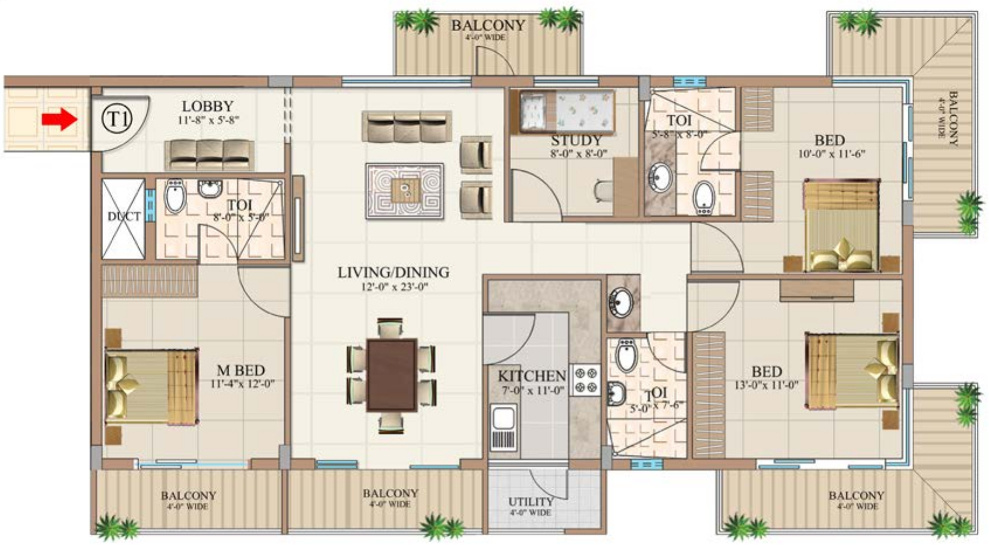 Aswan The Marquis (3BHK+3T (1,930 sq ft)   Study Room 1930 sq ft)