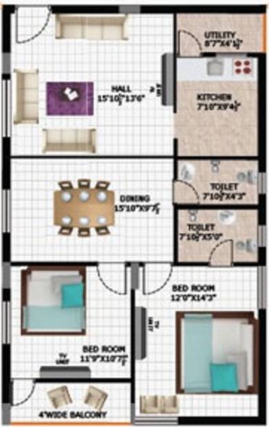 Sravya Alaya Floor Plan (2BHK+2T (1,317 sq ft) 1317 sq ft)