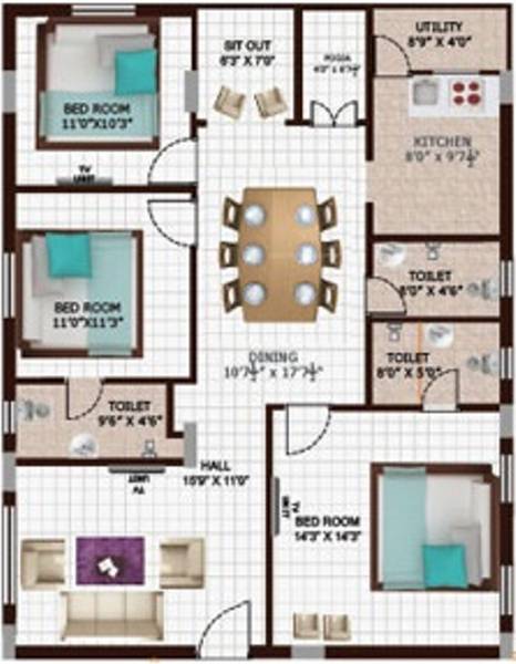 Sravya Alaya (3BHK+3T (1,636 sq ft)   Pooja Room 1636 sq ft)