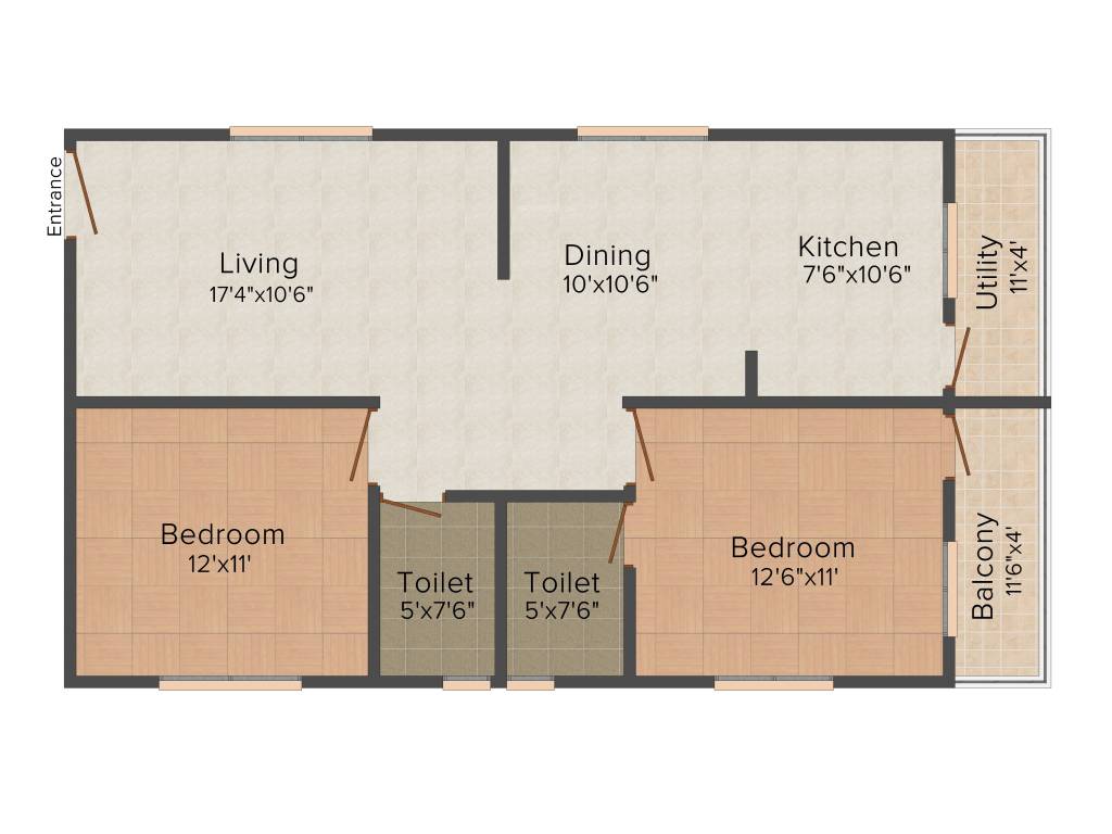 Corn Wall RC Brindavan (2BHK+2T (1,129 sq ft) 1129 sq ft)