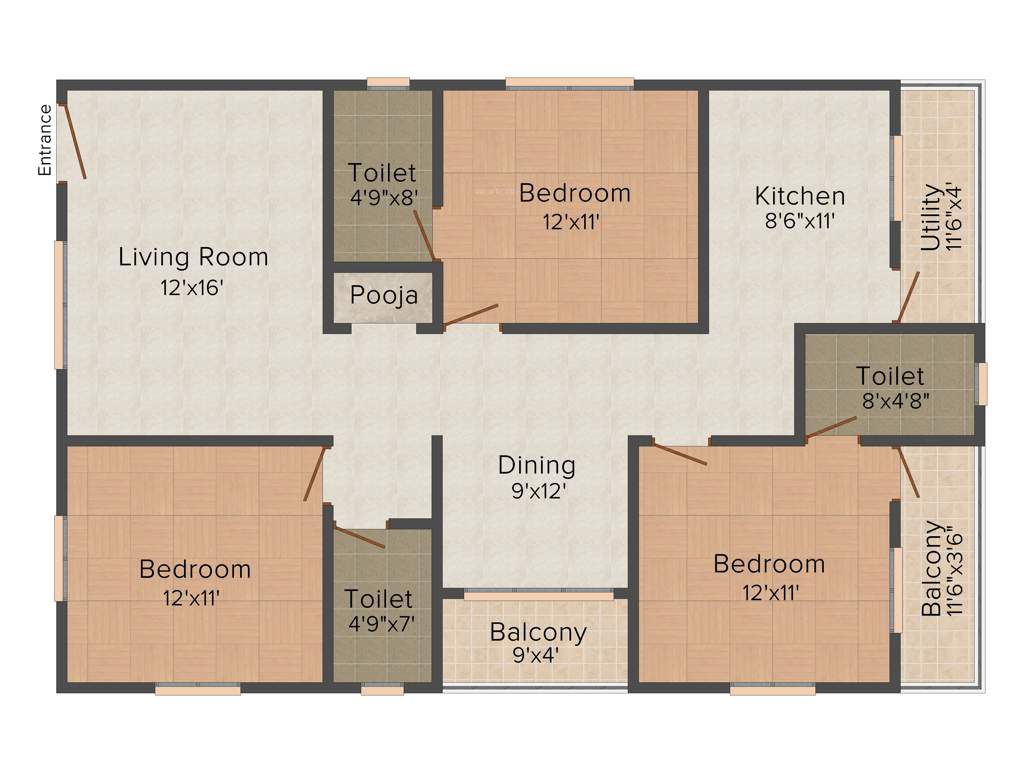 Corn Wall RC Brindavan (3BHK+3T (1,496 sq ft)   Pooja Room 1496 sq ft)