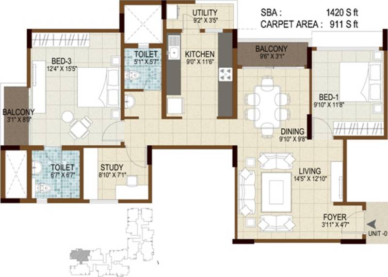 Oceanus Vista Phase 2 (2BHK+2T (1,420 sq ft)   Study Room 1420 sq ft)