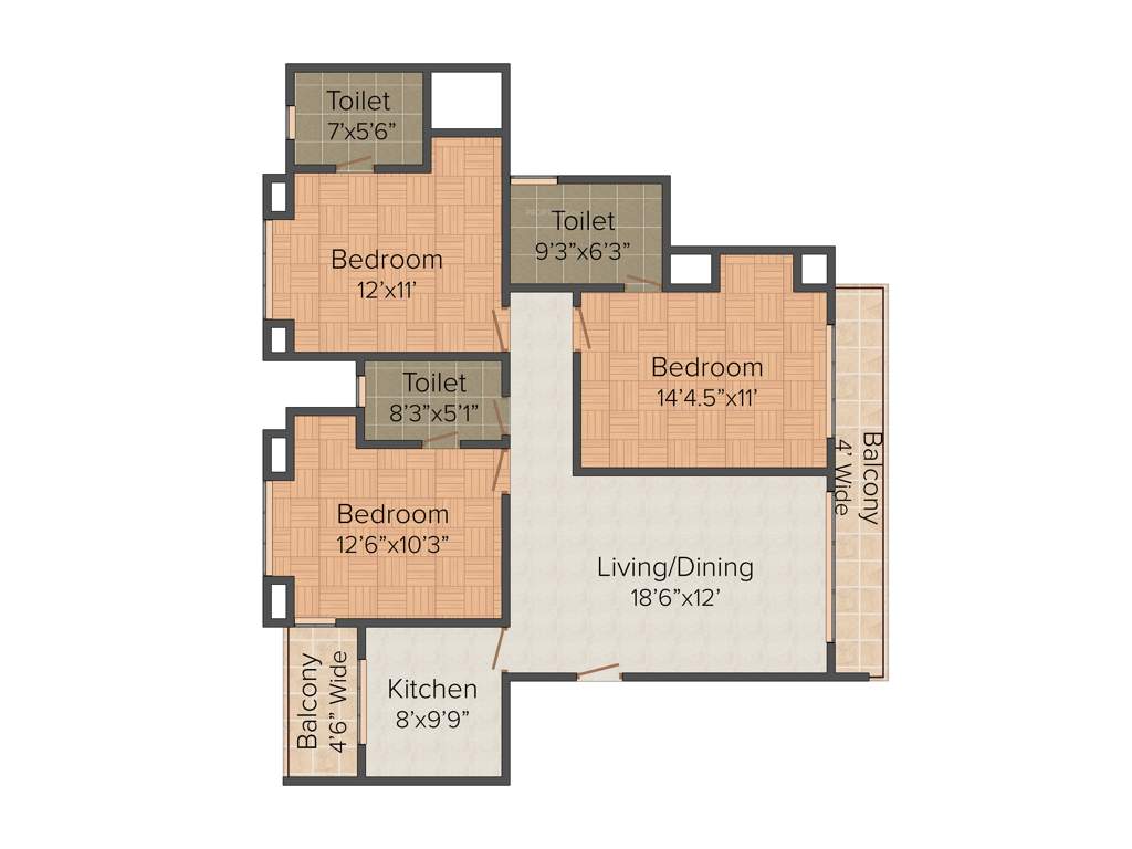 Radhey Casa Greens (3BHK+3T (1,650 sq ft) 1650 sq ft)