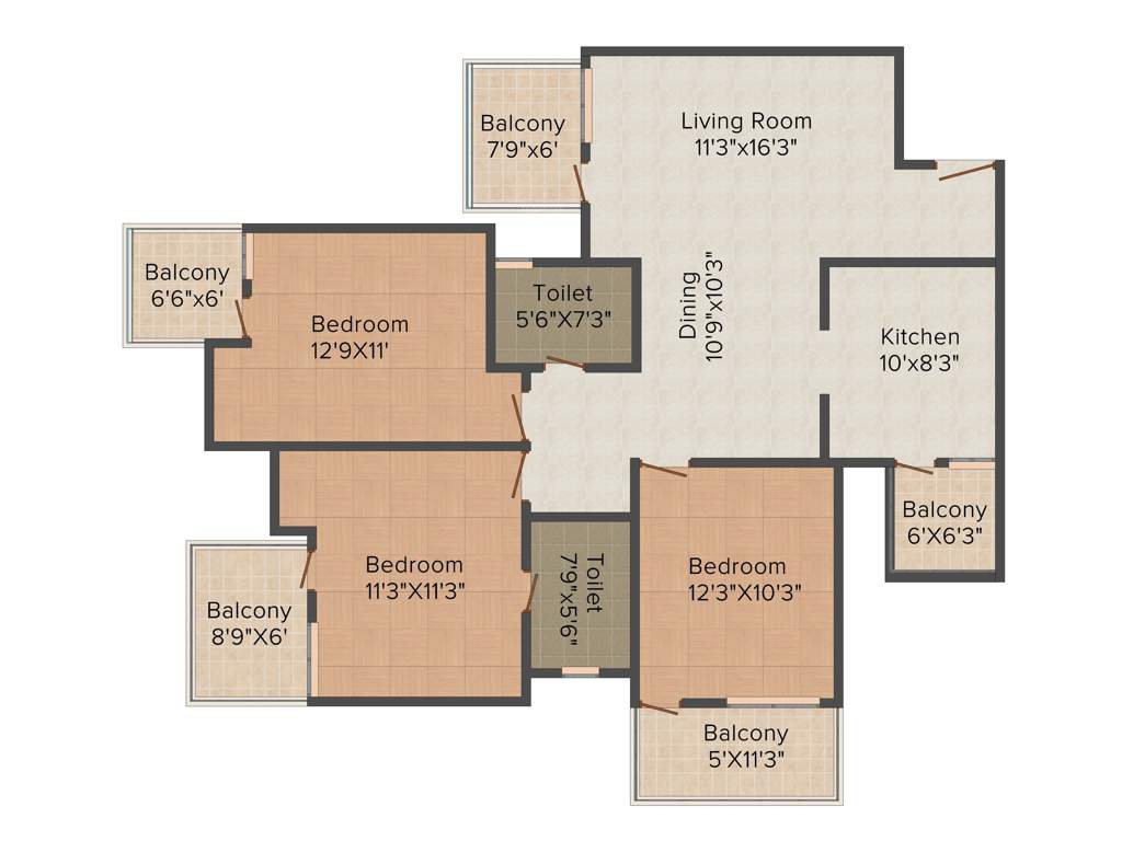 Dwarkadhish Aravali Heights (3BHK+2T (1,555 sq ft) 1555 sq ft)