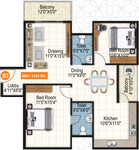 Purvi Symphony (2BHK+2T (1,235 sq ft) 1235 sq ft)