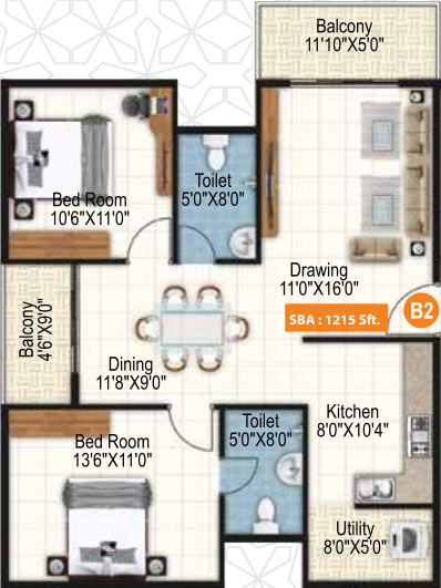 Purvi Symphony (2BHK+2T (1,215 sq ft) 1215 sq ft)
