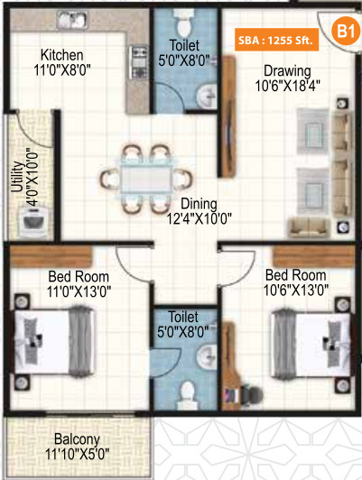Purvi Symphony (2BHK+2T (1,255 sq ft) 1255 sq ft)