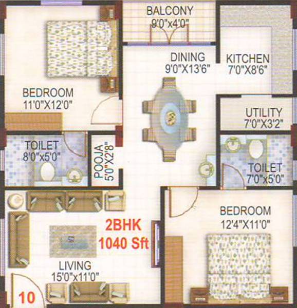Santrupti Sree Guru BR Elite (2BHK+2T (1,040 sq ft)   Pooja Room 1040 sq ft)