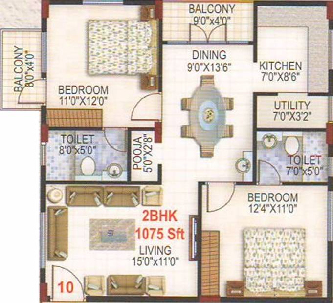 Santrupti Sree Guru BR Elite (2BHK+2T (1,075 sq ft)   Pooja Room 1075 sq ft)