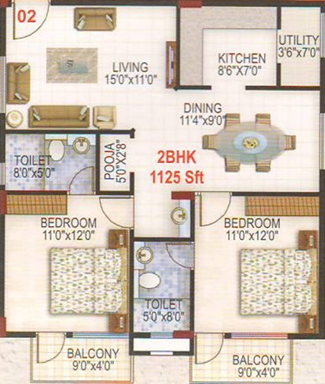 Santrupti Sree Guru BR Elite (2BHK+2T (1,125 sq ft) Pooja Room 1125 sq ft)