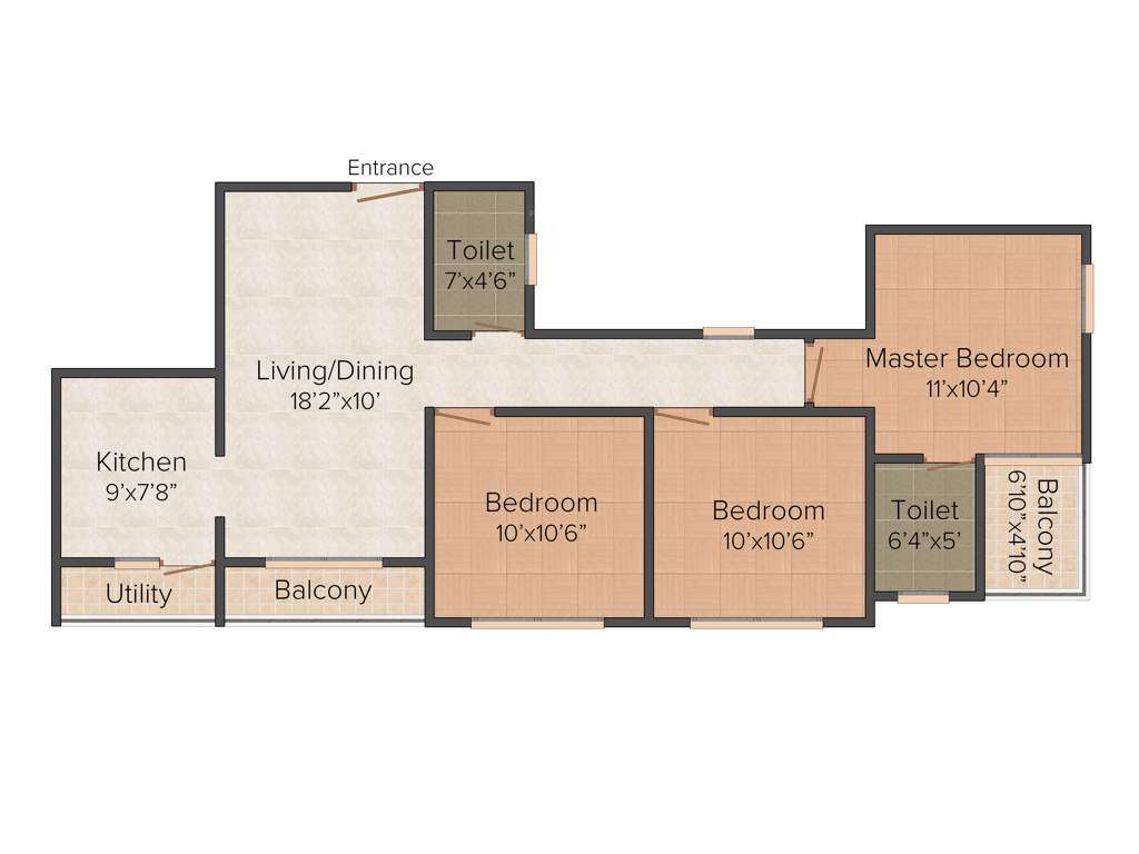 Confident Indus (3BHK+2T (1,087 sq ft) 1087 sq ft)