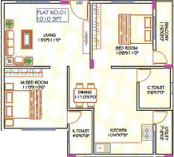 Vibrant Sunrise (2BHK+2T (1,010 sq ft) 1010 sq ft) Vibrant Sunrise (2BHK+2T (1,010 sq ft) 1010 sq ft)