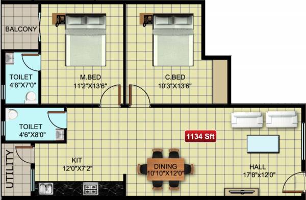 Residency (2BHK+2T (1,134 sq ft) 1134 sq ft) Residency (2BHK+2T (1,134 sq ft) 1134 sq ft)