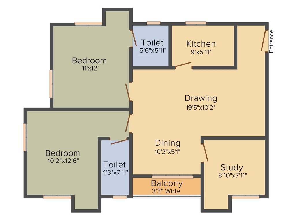 BCT Sonar Sansar (2BHK+2T (1,220 sq ft) Study Room 1220 sq ft)