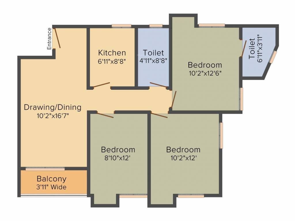BCT Sonar Sansar (3BHK+2T (1,202 sq ft) 1202 sq ft)