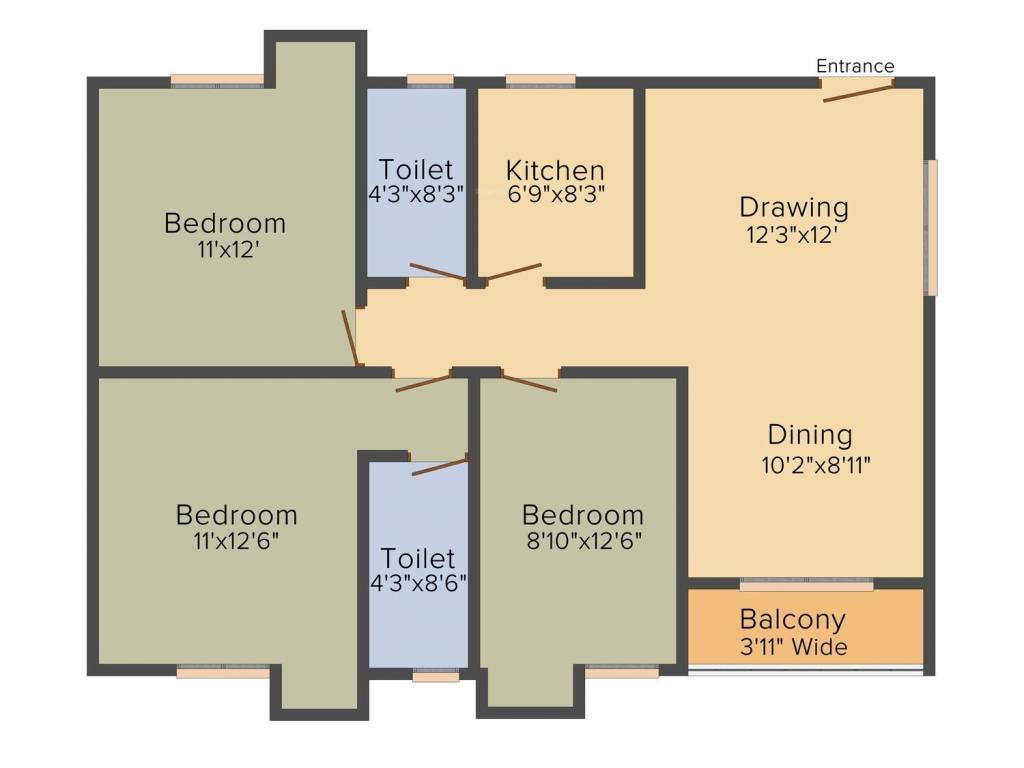 BCT Sonar Sansar (3BHK+2T (1,305 sq ft) 1305 sq ft)