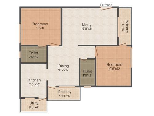LBI Bliss (2BHK+2T (1,145 sq ft) 1145 sq ft)