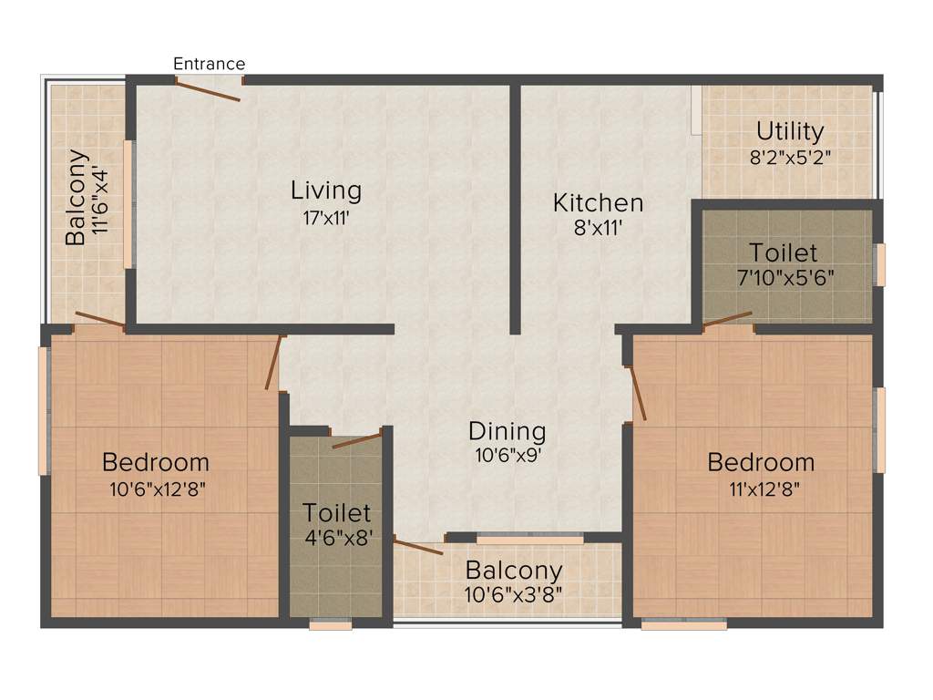 LBI Bliss (2BHK+2T (1,185 sq ft) 1185 sq ft)