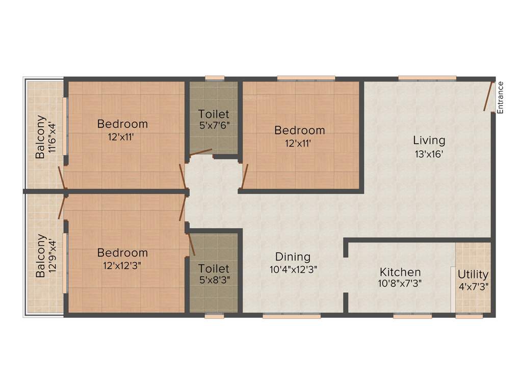 LBI Bliss (3BHK+2T (1,455 sq ft) 1455 sq ft)