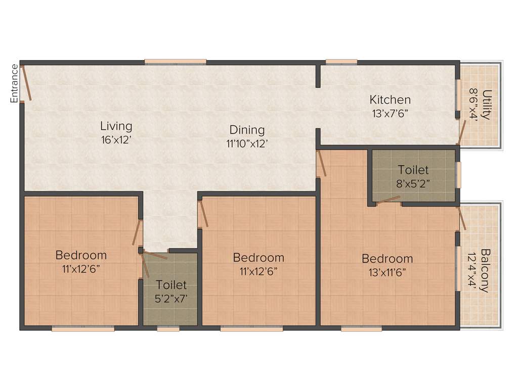 LBI Bliss (3BHK+2T (1,445 sq ft) 1445 sq ft)