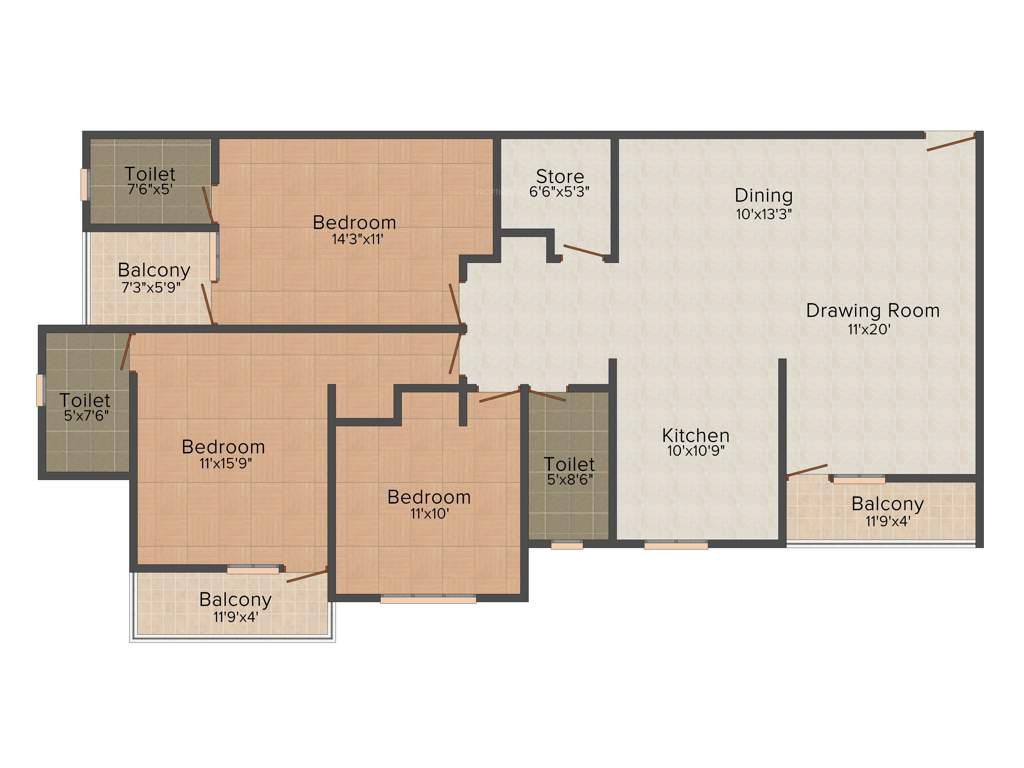 Aarohan Crystel Link Apartment (3BHK+3T (1,750 sq ft) 1750 sq ft)