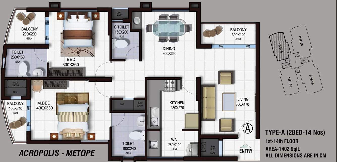 Landmark Acropolis (2BHK+3T (1,402 sq ft) 1402 sq ft)