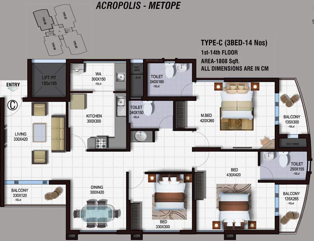 Landmark Acropolis (3BHK+3T (1,808 sq ft) 1808 sq ft)