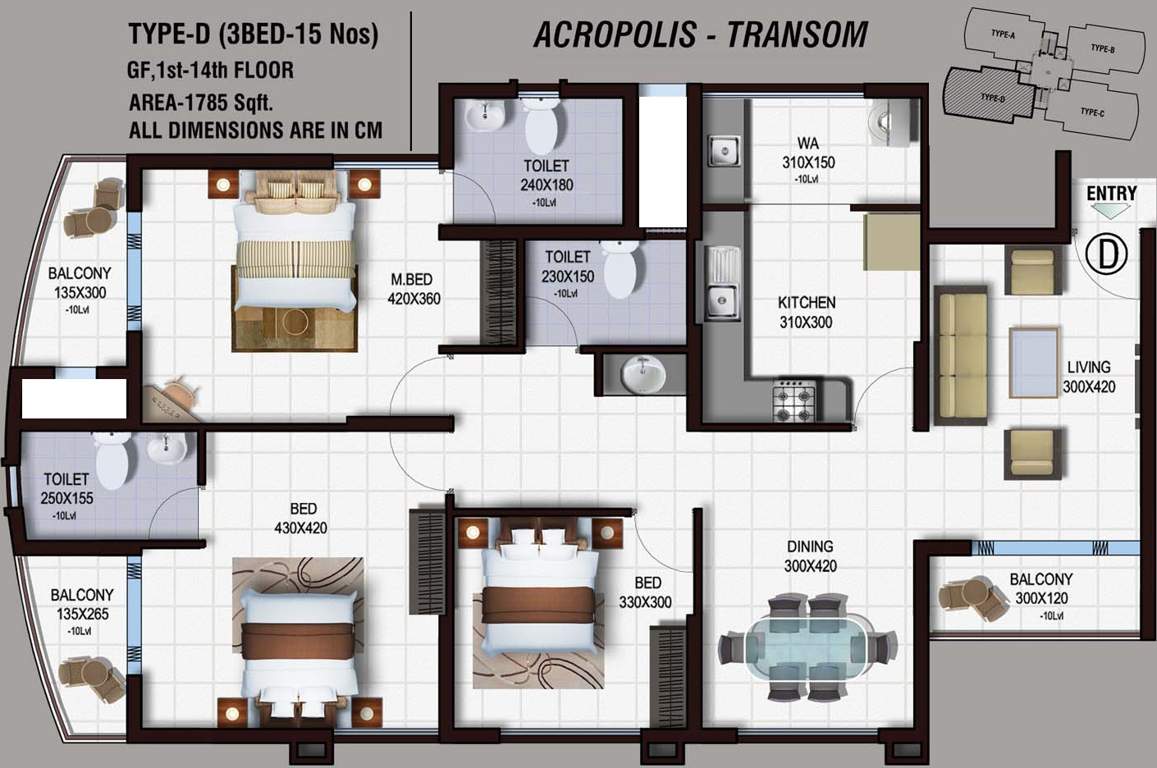 Landmark Acropolis (3BHK+3T (1,785 sq ft) 1785 sq ft)