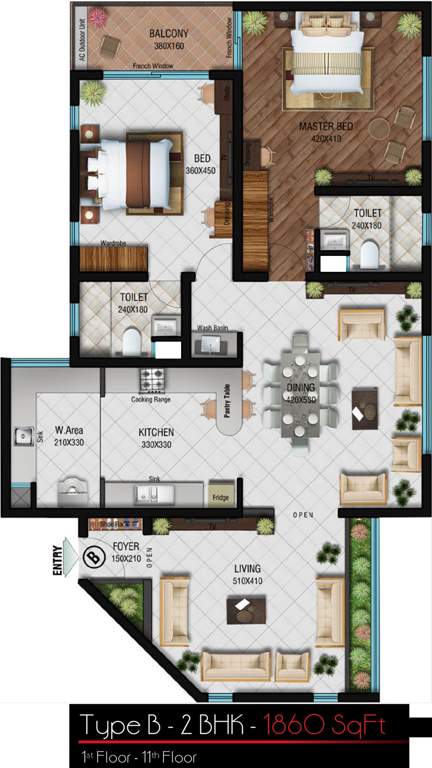 Landmark Acropolis (2BHK+2T (1,860 sq ft) 1860 sq ft)