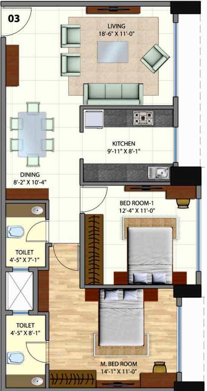 Omkar Meridia (2BHK+2T (1,255 sq ft) 1255 sq ft)