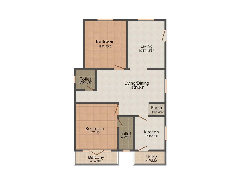 Krishna Platinum Park (2BHK+2T (1,293 sq ft) Pooja Room 1293 sq ft)