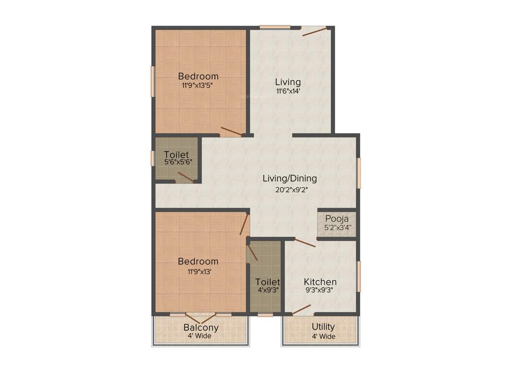 Krishna Platinum Park (2BHK+2T (1,345 sq ft) Pooja Room 1345 sq ft)