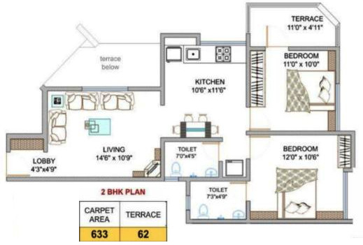 Dreams Aakruti (2BHK+2T (1,069 sq ft) 1069 sq ft)