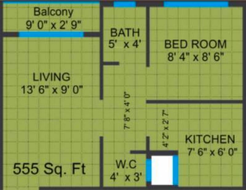 Uni Palm Residency (1BHK+1T (555 sq ft) 555 sq ft)
