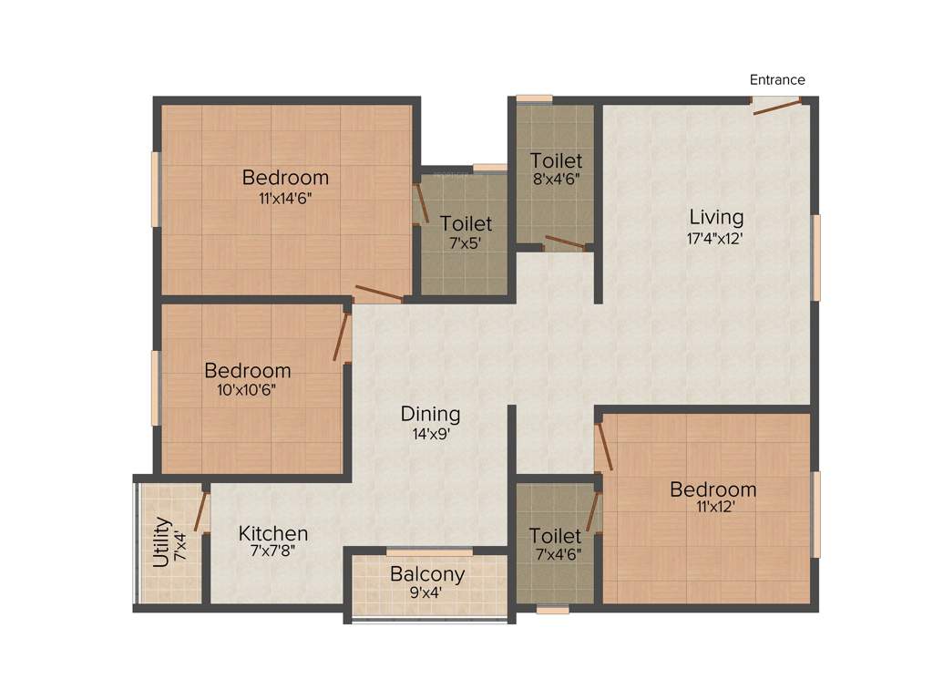 Corn Wall Sreepadam Nivasa (3BHK+3T (1,391 sq ft) 1391 sq ft)