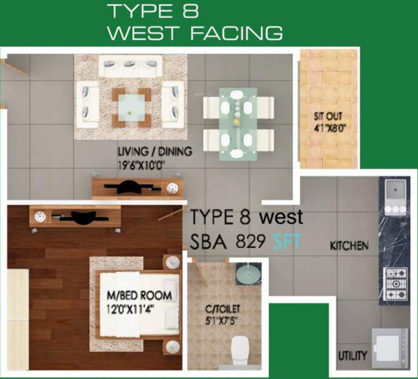 SV Meadows (1BHK+1T (829 sq ft) 829 sq ft)