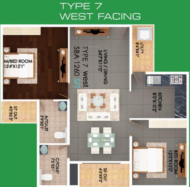 SV Meadows (2BHK+2T (1,260 sq ft) 1260 sq ft)