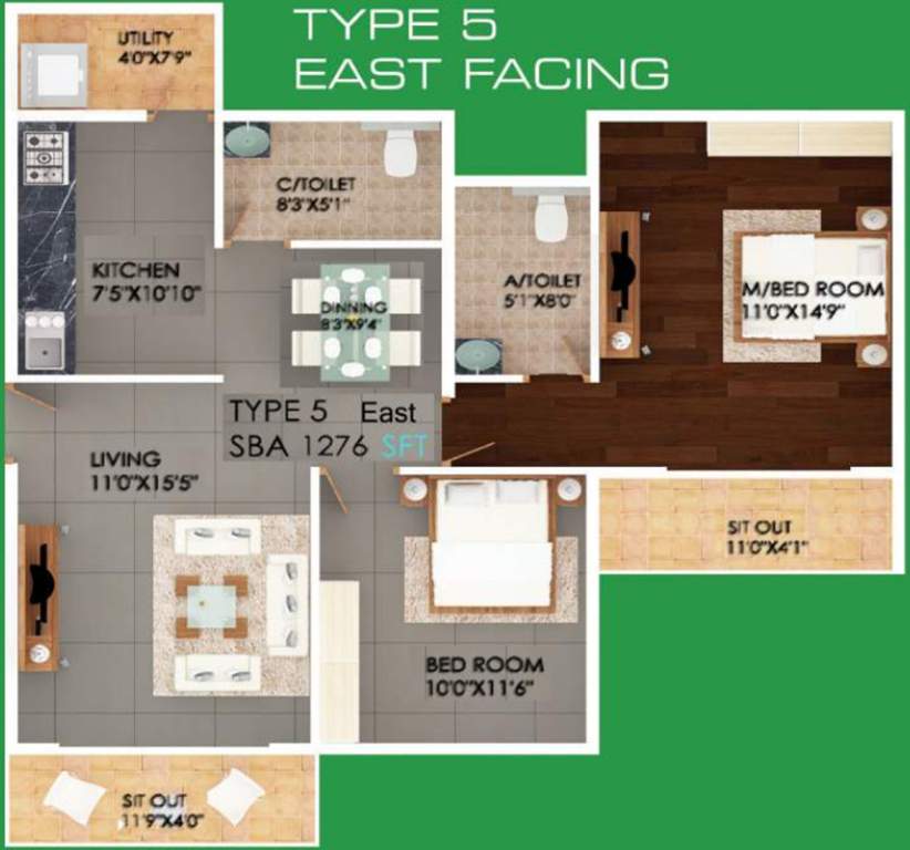 SV Meadows (2BHK+2T (1,276 sq ft) 1276 sq ft)