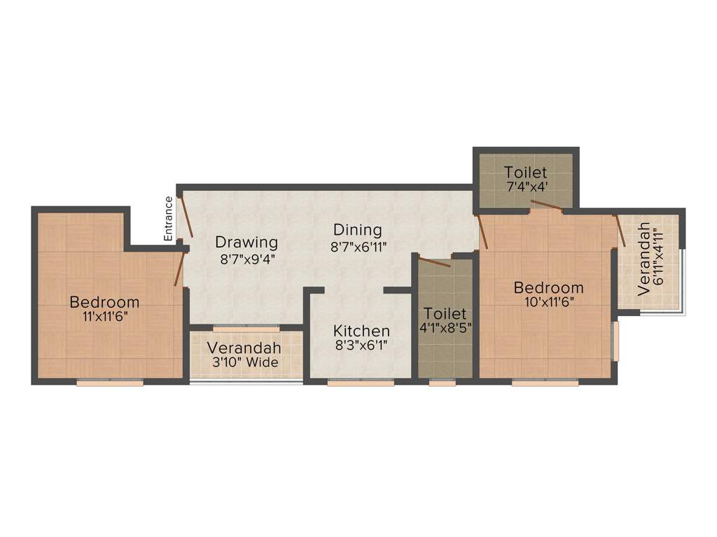 Red Purple Sunflower (2BHK+2T (877 sq ft) 877 sq ft)